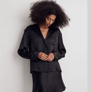 Madewell black satin pajama-style shirt/blouse
